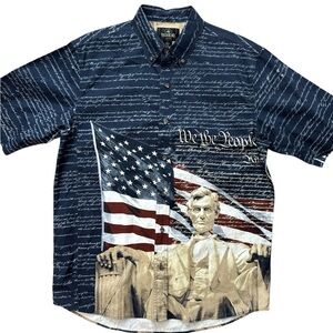 Redhead American Button Down Men’s Size Large Short‎ Sleeve Abraham Lincoln Flag